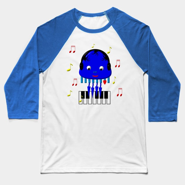 Cute Jamming Jellyfish Baseball T-Shirt by CuteCrittersWithHeart